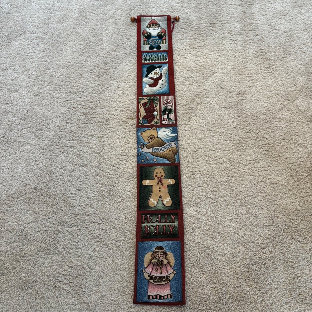 Vintage Christmas Wall Hanging Decor Santa Gingerbread Angel 42x5.5"Tapestry‎
